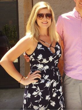 Navy Floral V-Neck Slip Dress